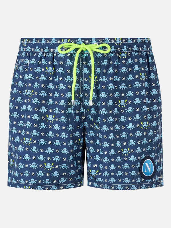 Badeshorts für Herren aus leichtem Stoff mit Tintenfisch- und Napoli-Logo-Aufdruck | SSC NAPOLI SPECIAL EDITION