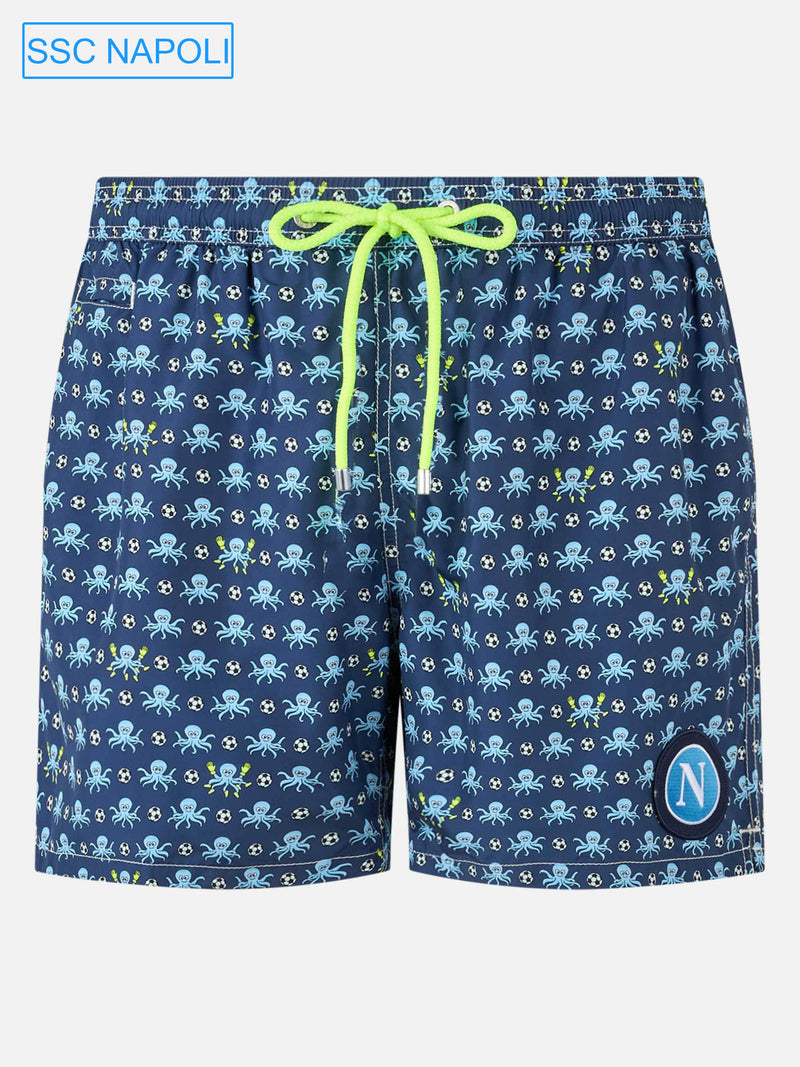 Man lightweigth fabric swim shorts with Squid and Napoli logo print | SSC NAPOLI SPECIAL EDITION