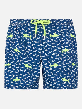 Costume da bagno da uomo in tessuto leggero con ricamo squali