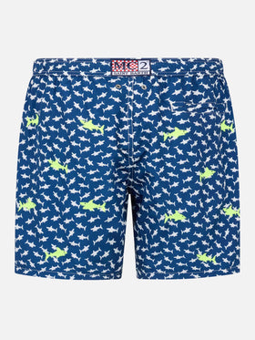 Costume da bagno da uomo in tessuto leggero con ricamo squali