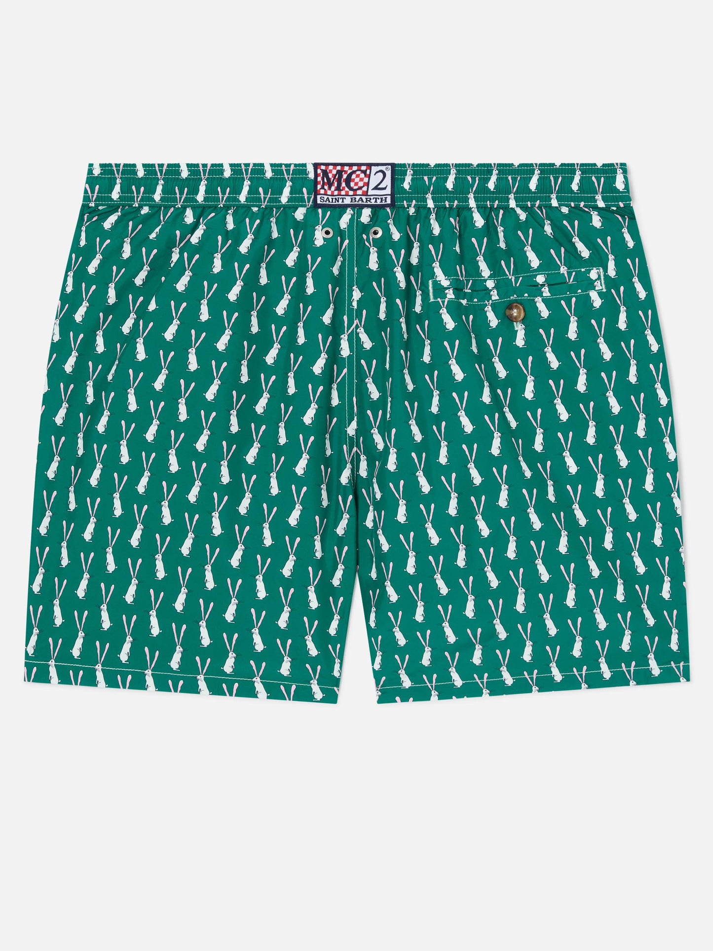 Lighting swim shorts in technical fabric with rabbit pattern in green and multicolor