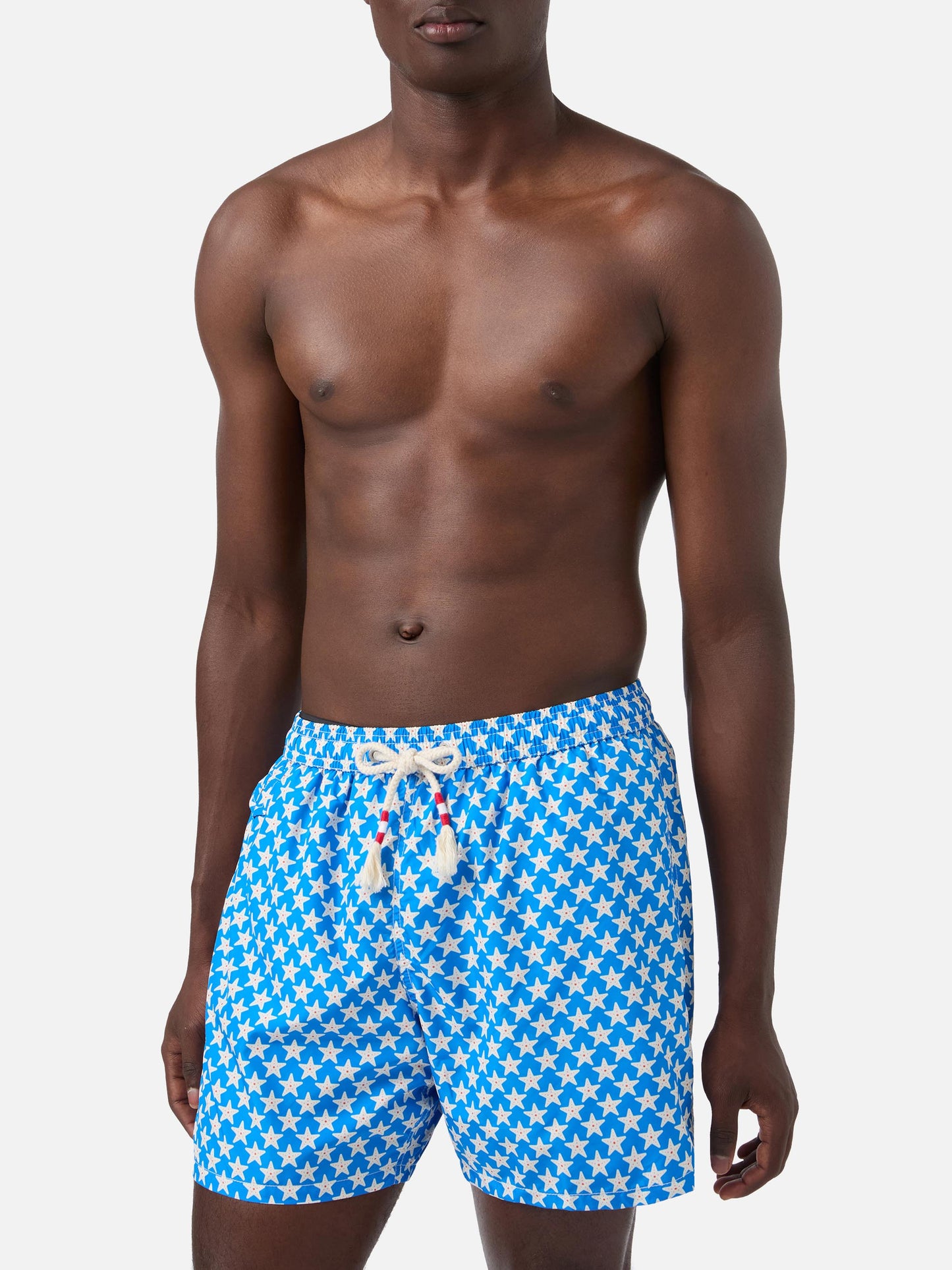 Herren-Badeshorts Lighting 70 aus leichtem Stoff mit Seesternen-Aufdruck