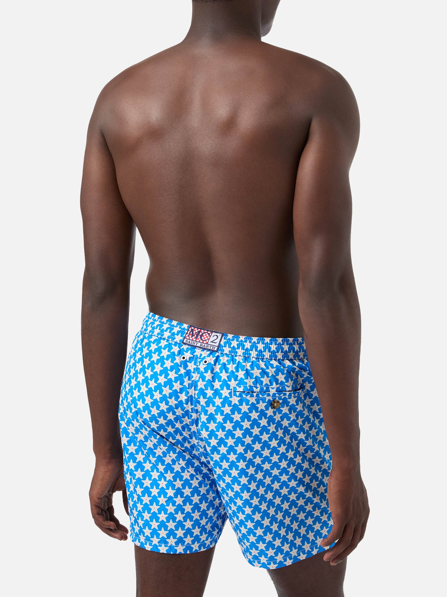 Herren-Badeshorts Lighting 70 aus leichtem Stoff mit Seesternen-Aufdruck