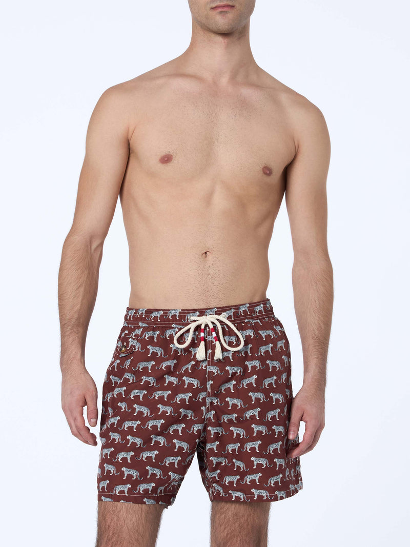 Man lightweight fabric swim-shorts Lighting 70 with micro cheeta print