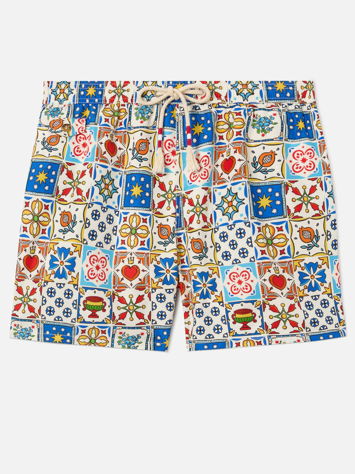 Lighting 70 swim shorts with multicolor majolica print