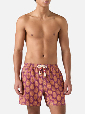 Lightweight fabric swim-shorts Lighting 70 with indian print