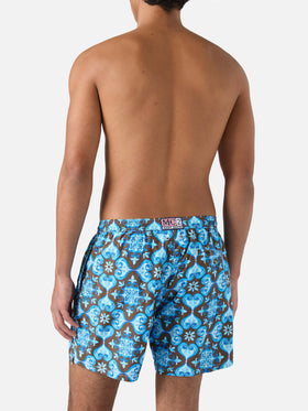 Lightweight fabric swim-shorts Lighting 70 with tile pattern