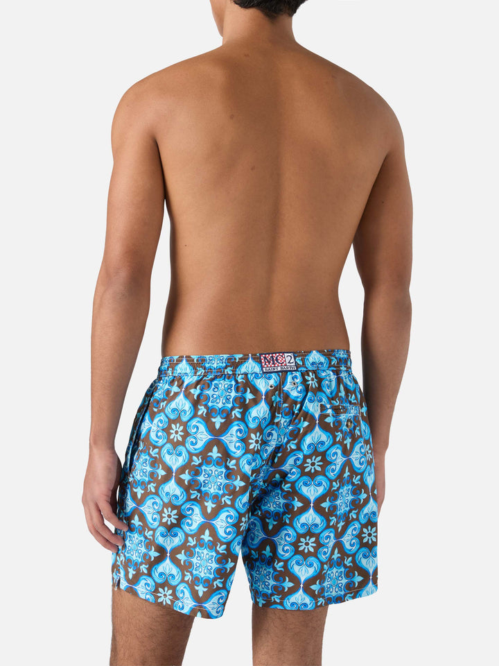 Lightweight fabric swim-shorts Lighting 70 with tile pattern