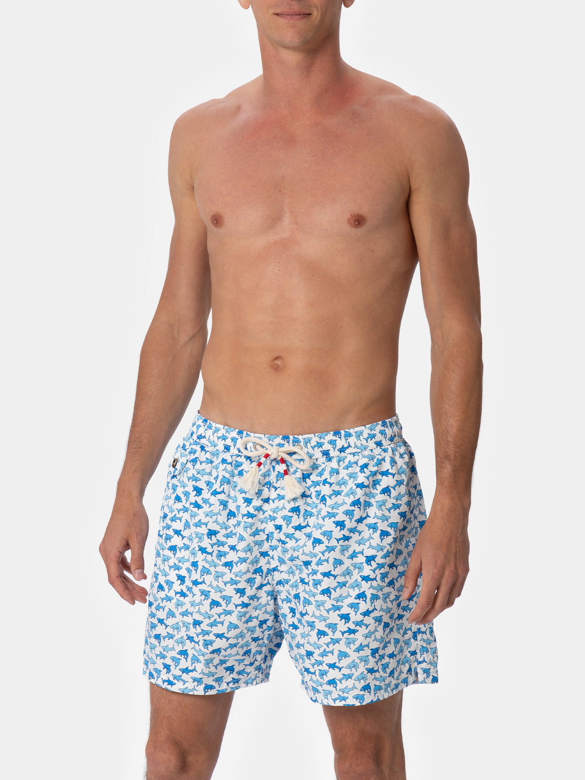 Badeshorts Lighting 70 aus leichtem Stoff mit Hai-Print