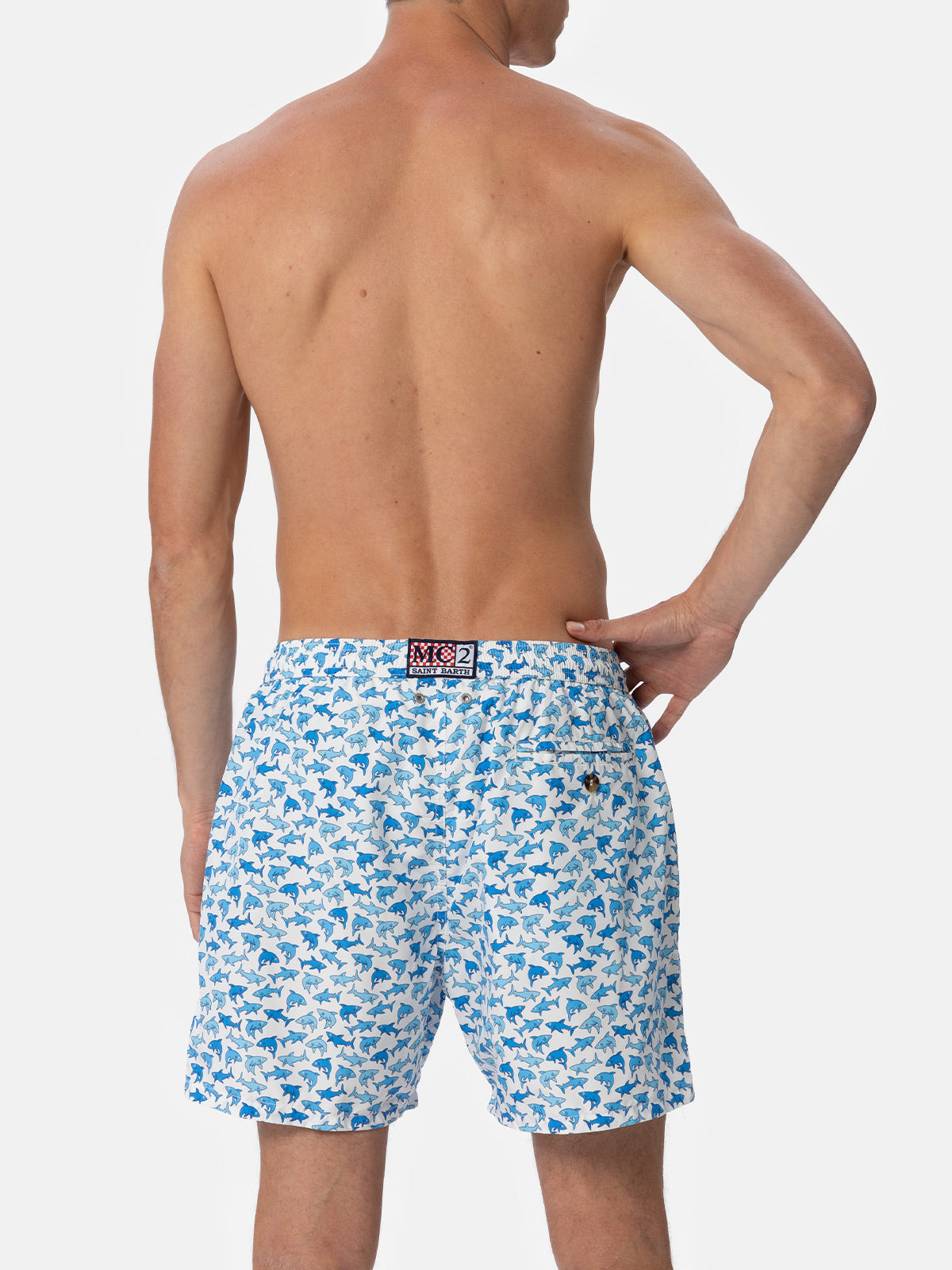 Badeshorts Lighting 70 aus leichtem Stoff mit Hai-Print