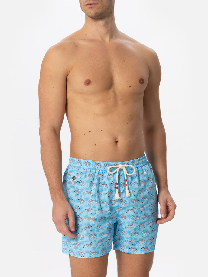 Man light fabric swim shorts with zebra print