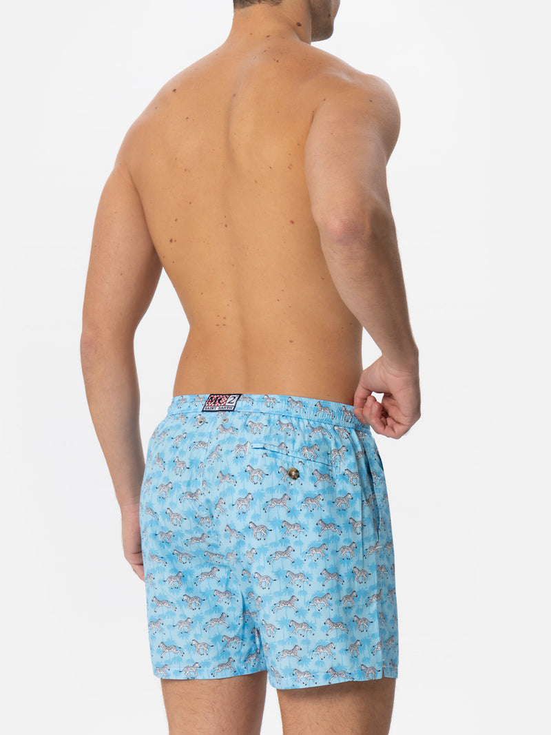 Man light fabric swim shorts with zebra print