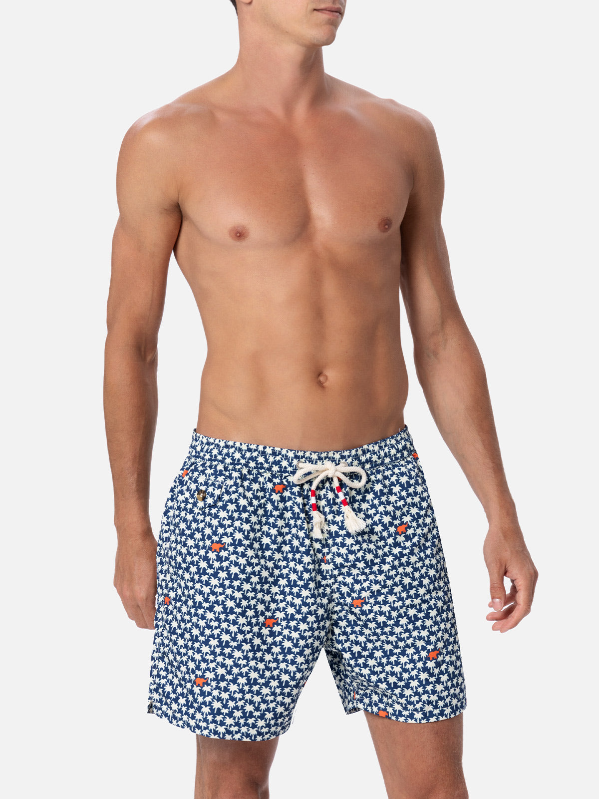 Man lightweight fabric swim-shorts Lighting 70 with palm print - MC2 Saint Barth