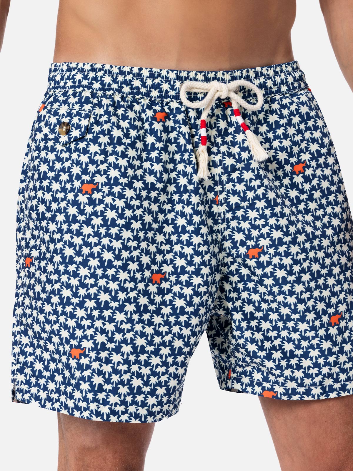 Man lightweight fabric swim-shorts Lighting 70 with palm print - MC2 Saint Barth