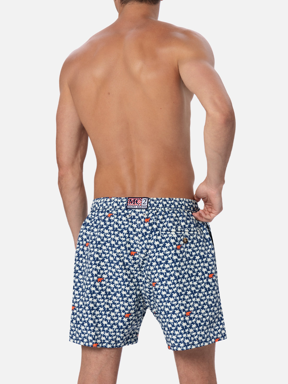 Man lightweight fabric swim-shorts Lighting 70 with palm print - MC2 Saint Barth