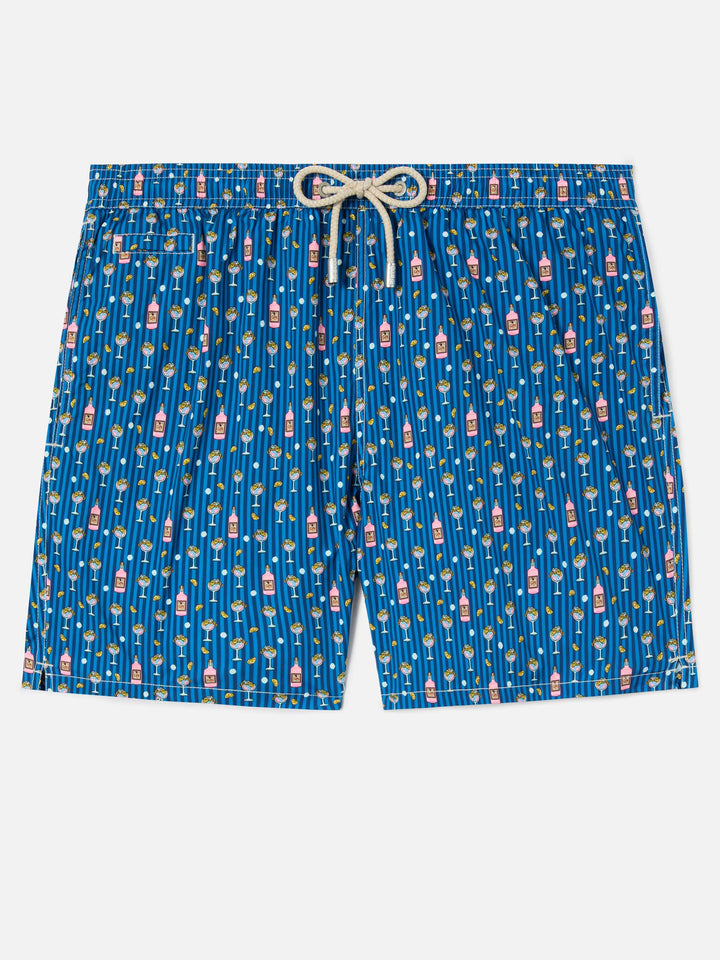 Navy Lighting Micro swim shorts with all-over cocktail print