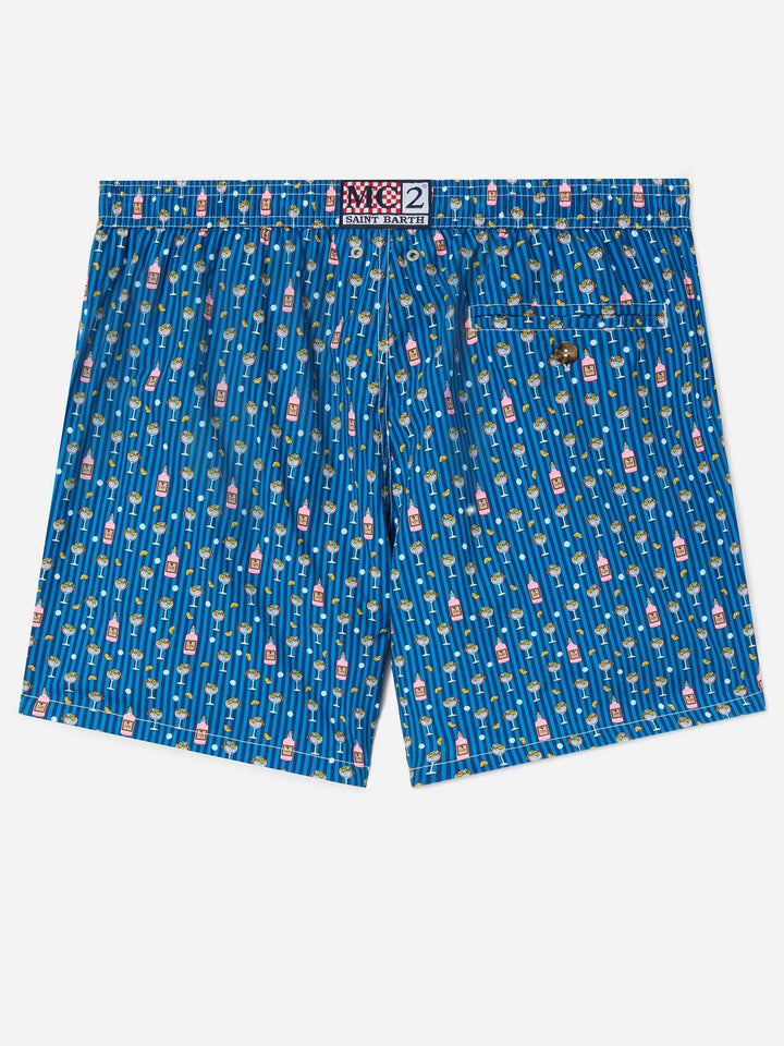 Navy Lighting Micro swim shorts with all-over cocktail print