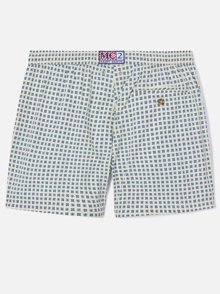 Lighting Micro white swim shorts with all-over geometric print