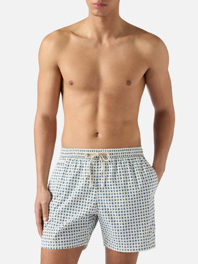 Lighting Micro white swim shorts with all-over geometric print