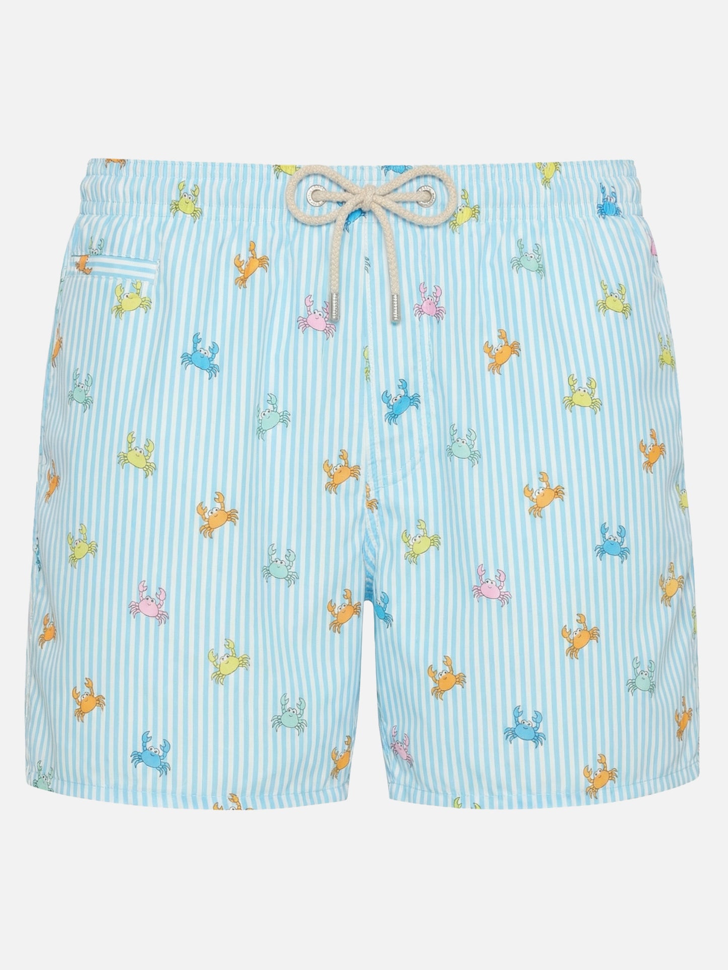 Light blue striped Lighting Micro swim shorts with all-over crab print