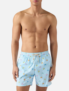 Light blue striped Lighting Micro swim shorts with all-over crab print