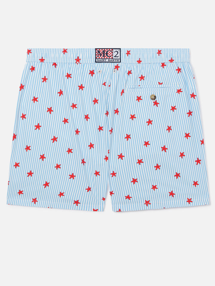 Light blue Lighting Micro Stretch swim shorts with Starfish Stripes all-over print