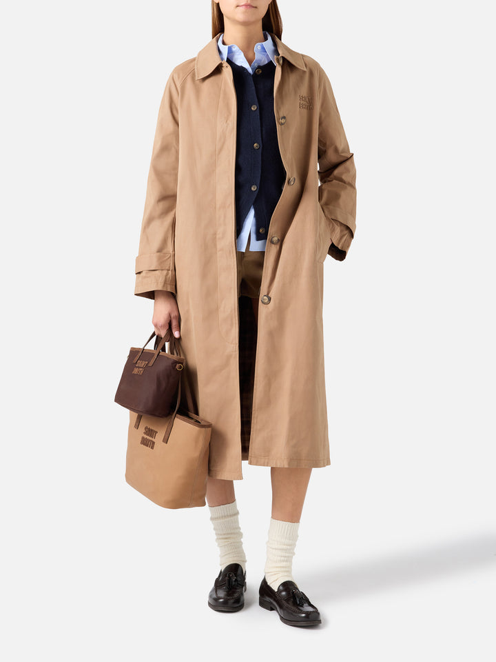 Cappotto Lior beige cerato in misto cotone con fodera tartan