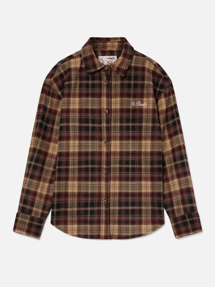 Chemise en flanelle Lully marron avec broderie au dos Hello Kitty | Special edition 