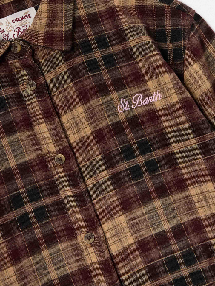 Chemise en flanelle Lully marron avec broderie au dos Hello Kitty | Special edition 