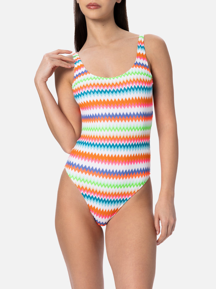 Costume da bagno intero da donna con scollo sulla schiena Lora in maglia raschel