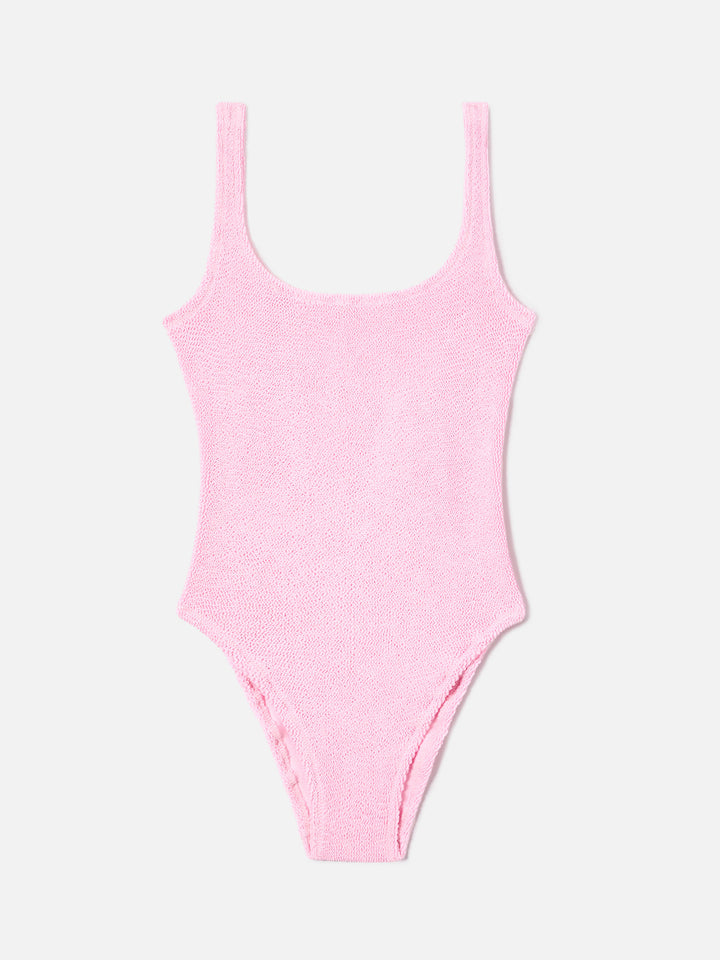 Costume intero Lora in tessuto crinkle rosa tinta unita