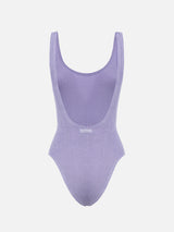 Woman lilac lurex crinkle one piece swimsuit Lora