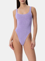 Woman lilac lurex crinkle one piece swimsuit Lora