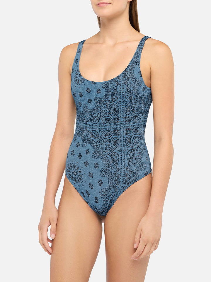 Lora Crinkle-Badeanzug mit Bandanna-Print
