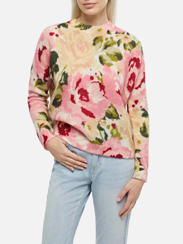 Woman blend cashmere sweater Louise with peony print