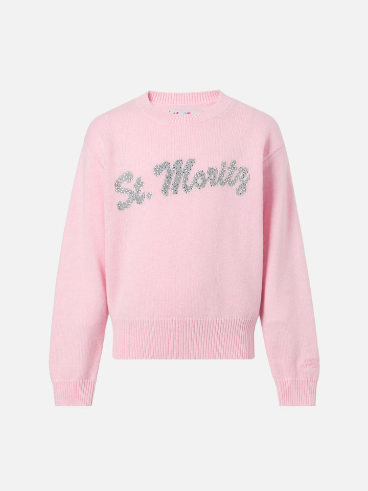 Sweater Louise Jr aus Kaschmirmischung mit St. Moritz-Grafik aus Strasssteinen | ST. MORITZ TOP OF THE WORLD