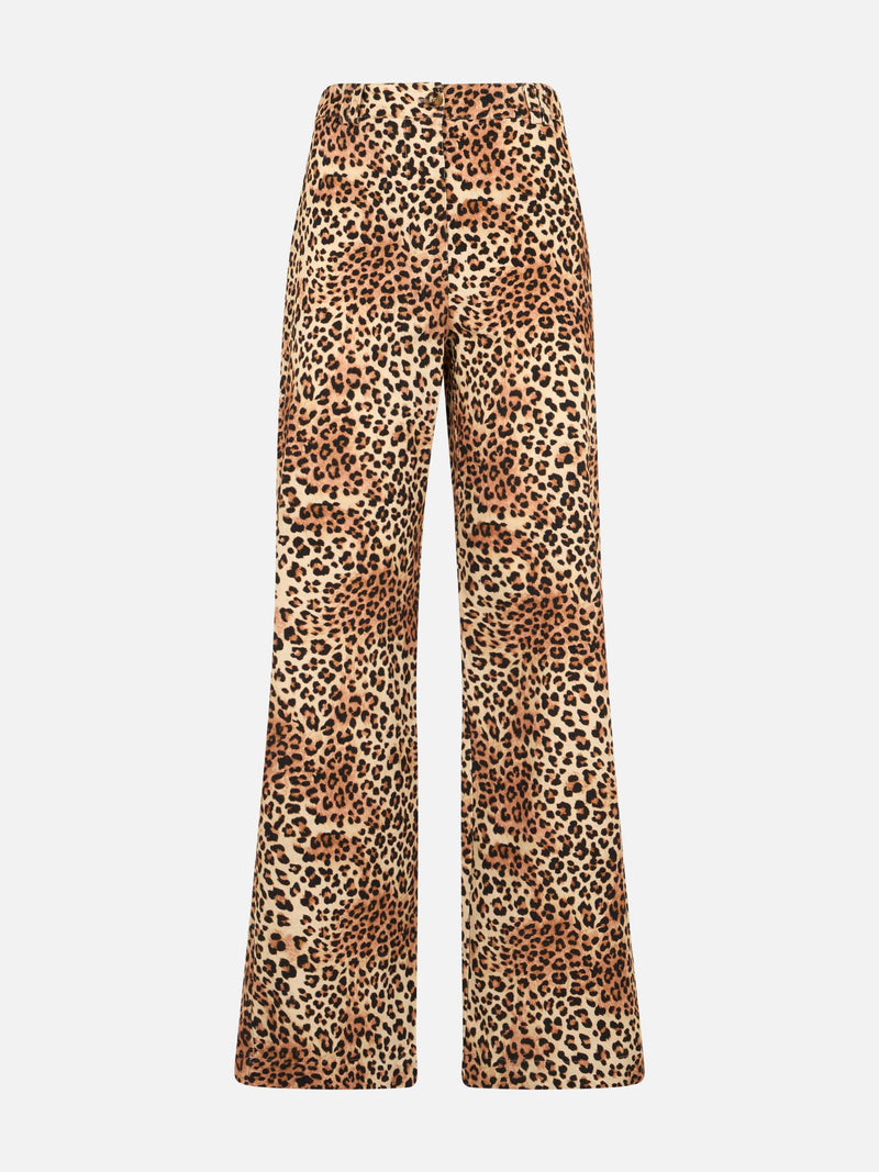 Woman corduroy pants Lisbeth with leopard print