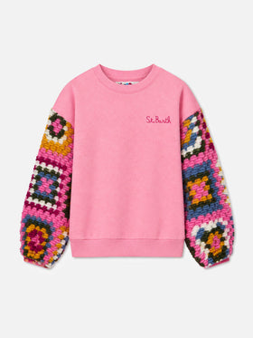 Felpa Lumiere Jr rosa con maniche in crochet