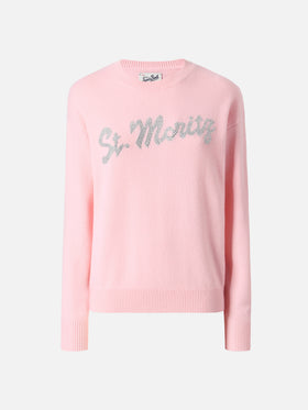 Louise Kaschmirpullover in Rosa mit St. Moritz Strassapplikation