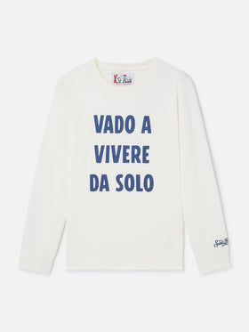 Camiseta de manga larga de algodón White Luton con estampado Vado A Vivere Da Solo 