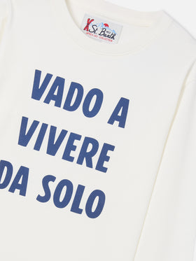 Camiseta de manga larga de algodón White Luton con estampado Vado A Vivere Da Solo 