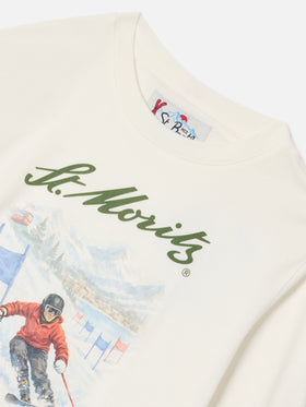Camiseta de manga larga White Luton de algodón orgánico con estampado St. Moritz | Special edition 