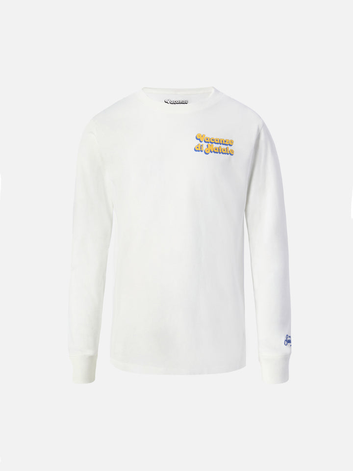Luton long-sleeve winter cotton T-shirt in white with Vacanze di Natale print | VACANZE DI NATALE SPECIAL EDITION