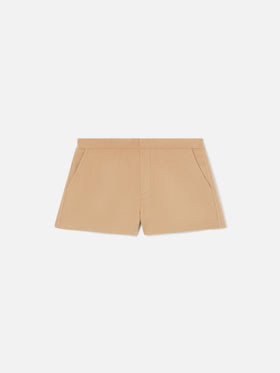 Shorts Elva beige in doppio tessuto di misto lana