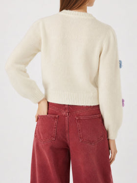 Lyza Soft Cropped-Cardigan mit Gänseblümchen-Applikationen 