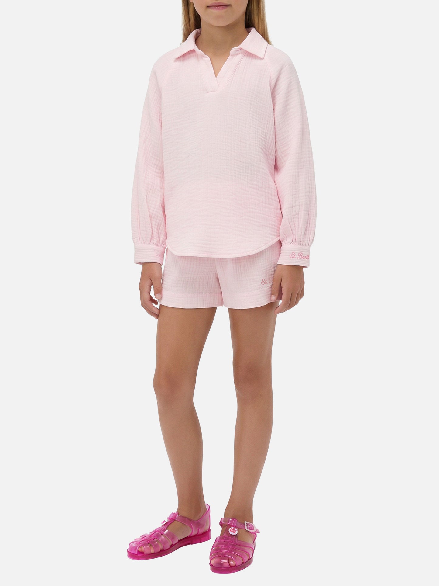 Camicia Maira Jr in mussola di cotone rosa