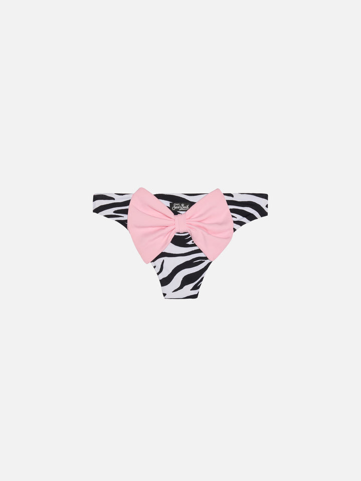 Girl zebra printed swim briefs with bow - MC2 Saint Barth