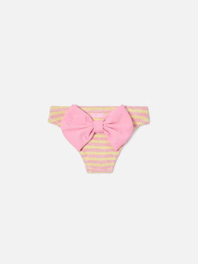 Madame crinkle striped swim briefs in pink and yellow