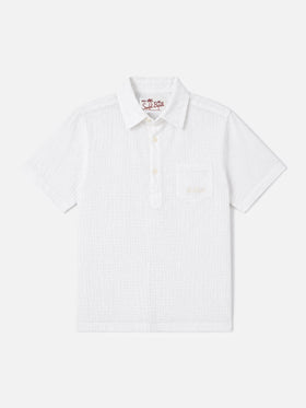 Chalk white Madeira crinkled cotton polo shirt
