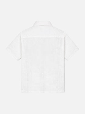 Chalk white Madeira crinkled cotton polo shirt